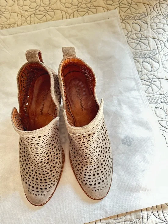 Jeffrey Campbell Taupe Laser-Cut Suede Ankle Booties - Picture 3 of 4